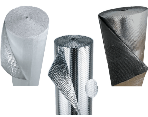 Reflective Bubble Insulation featuring bubble double foil, bubble white foil, and bubble black foil variants.