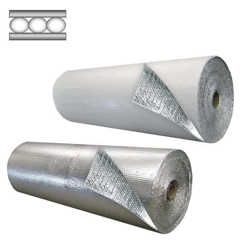 Reflective Bubble Insulation featuring single bubble double foil and single bubble white foil variants.