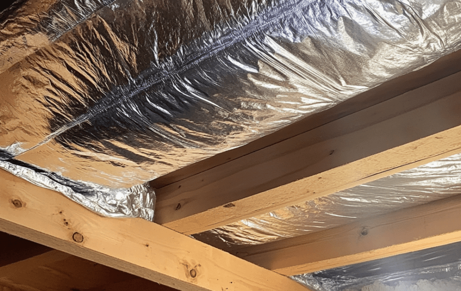 Reflective bubble insulation installed in a crawl space to improve energy efficiency and moisture control