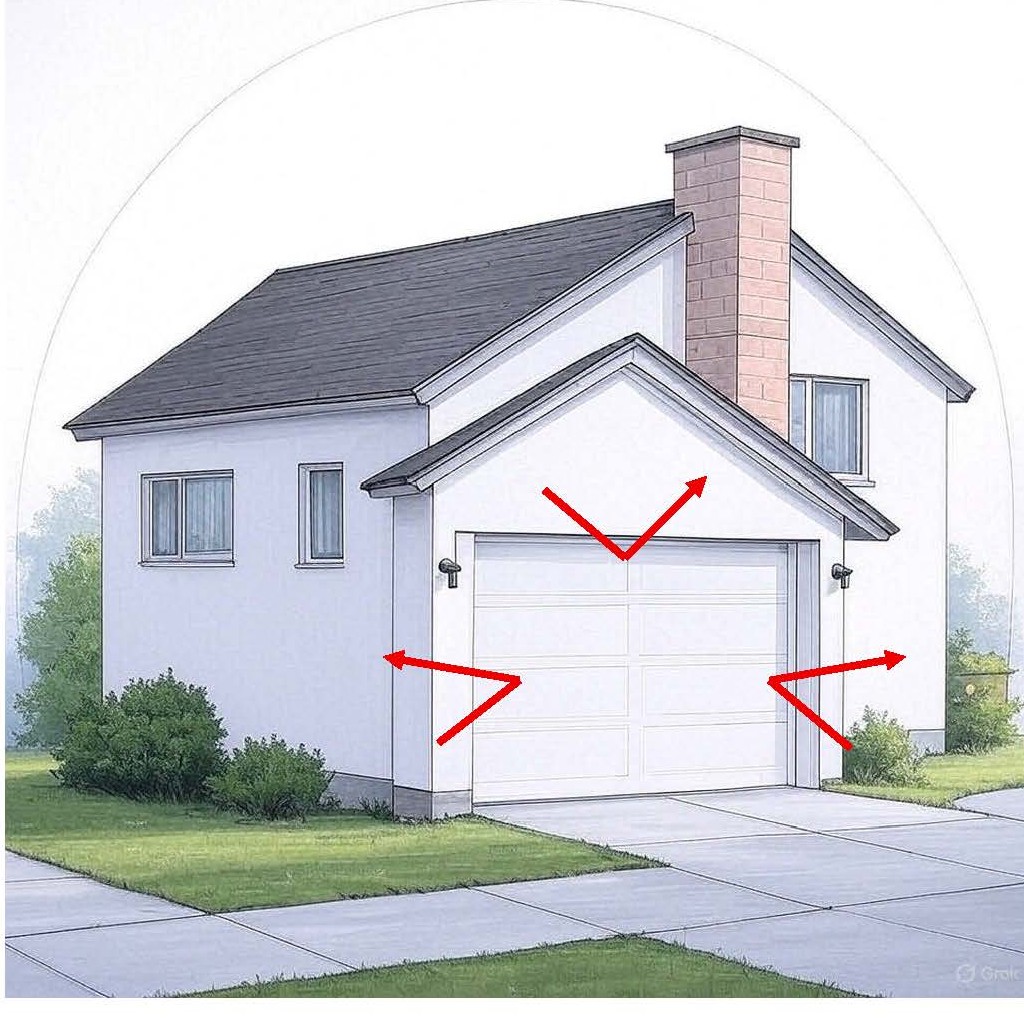 Garage door exterior with reflective insulation keeping heat out during hot weather