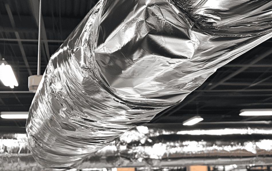 HVAC ductwork wrapped in Energy Shield reflective insulation to reduce heat transfer and improve system performance