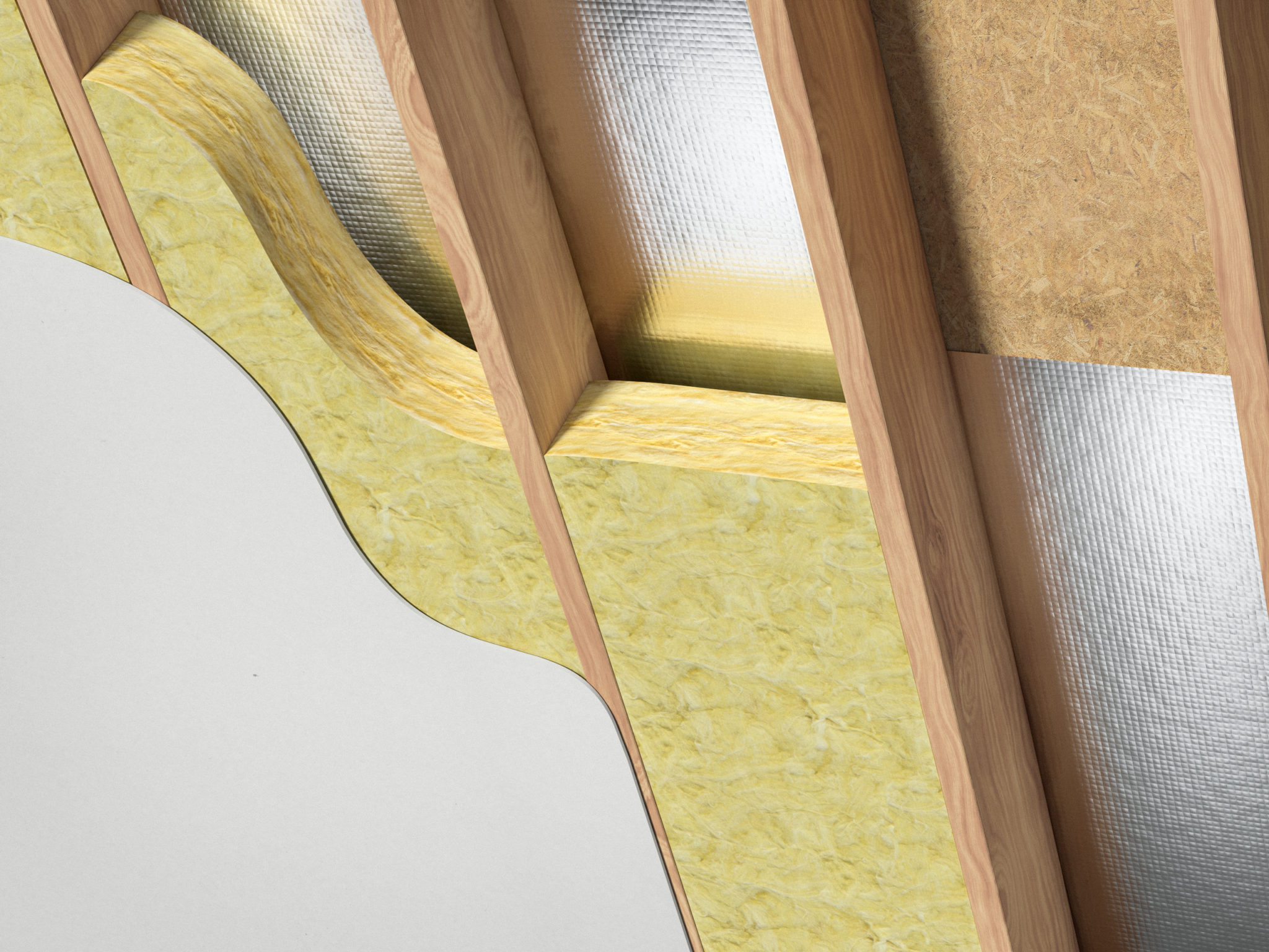 Reflective insulation installed above mass insulation in a cathedral ceiling to block radiant heat in hot climates