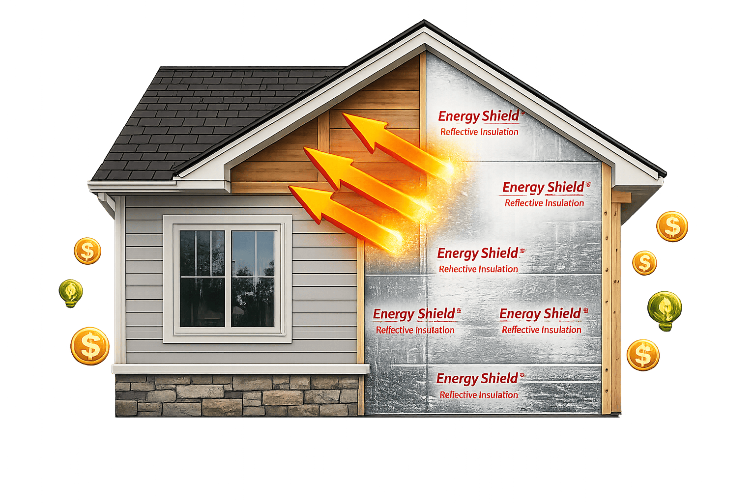 Reflective house wrap insulation installed on exterior residential walls