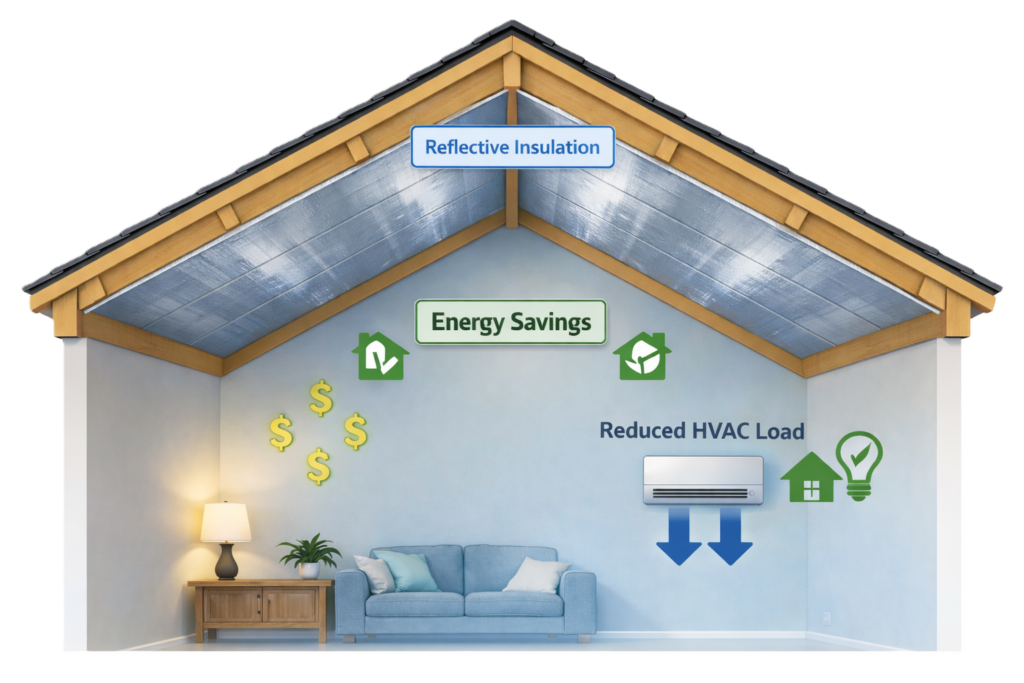 Cathedral ceiling insulation reducing energy costs and improving efficiency for vaulted ceilings