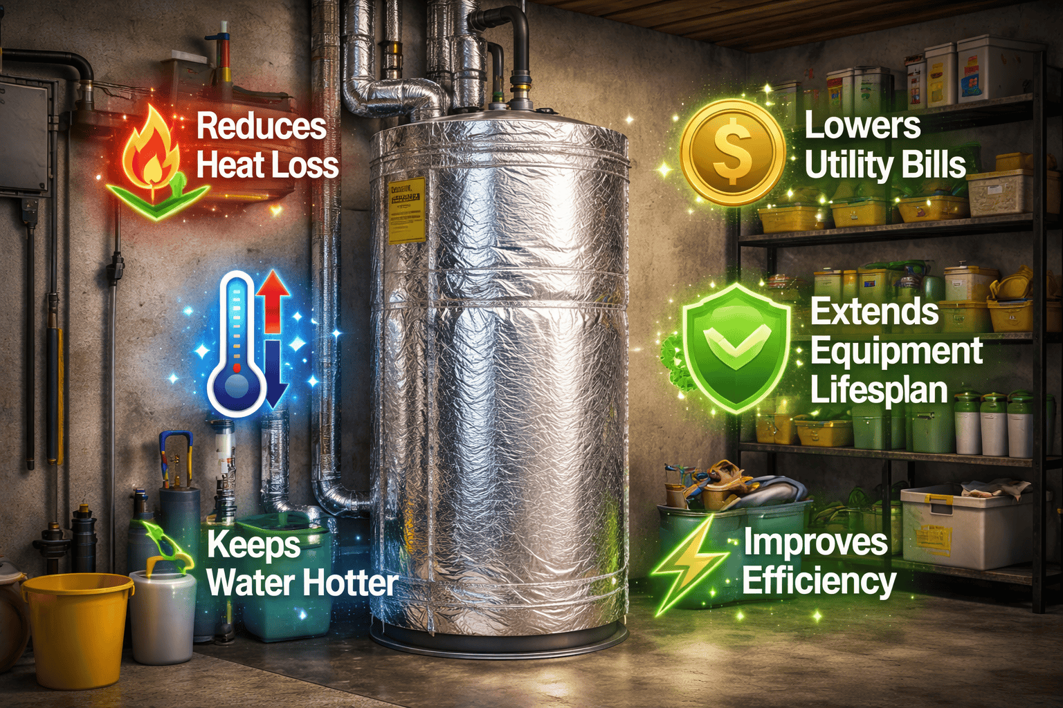 Water heater wrapped with reflective insulation